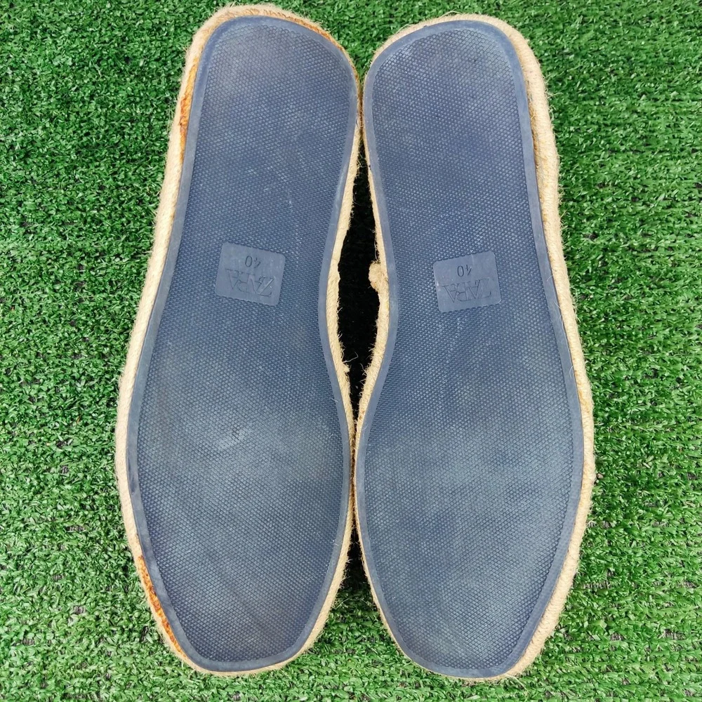 Zara Espadrilles Women Size 40 Red Navy Blue Knit Slip On Colorblock‎ Jute Flats